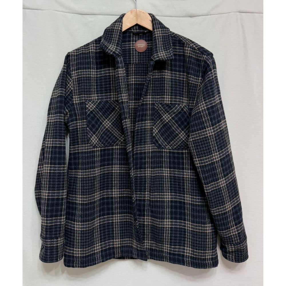 Common People Men's Plaid Shacket Overshirt Button Up Jacket Navy S Casual Work